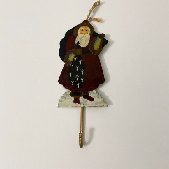 Vintage Santa Claus Wall Hook Hand Painted Metal Christmas Decoration - Picture 1 of 16